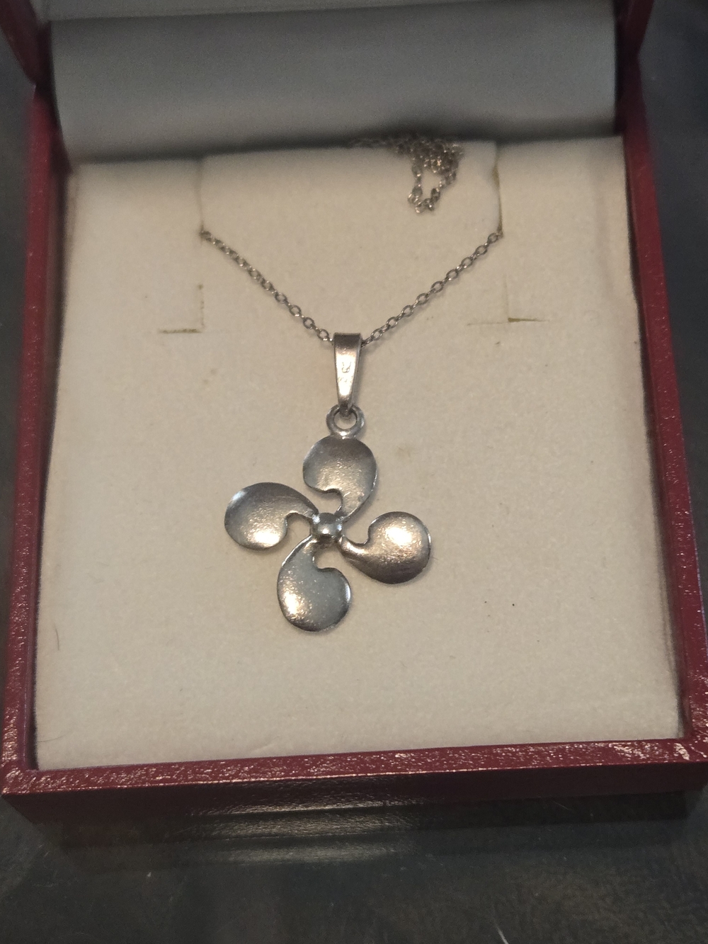 Sterling Silver Four-Petal Floral Pendant Necklace - Silver